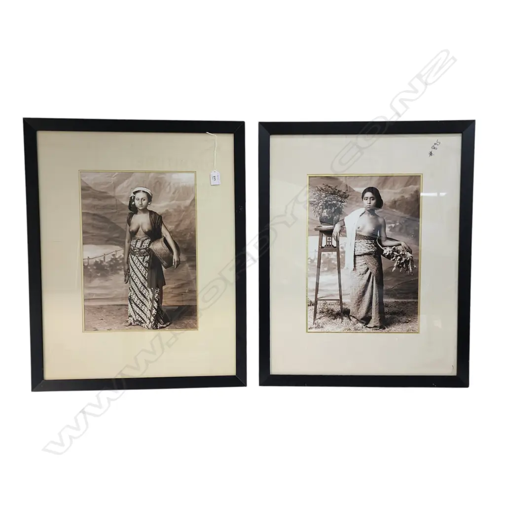 TWO REPRINT PHOTOS STUDIO SHOTS OF JAVANESE WOMAN 400 X 290mm. Framed under glass. Ex. Monsoon Poon restaurant. Image 1++
