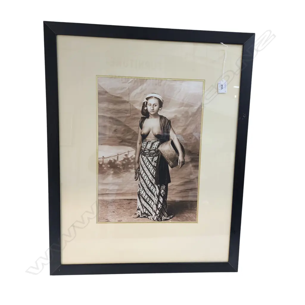 TWO REPRINT PHOTOS STUDIO SHOTS OF JAVANESE WOMAN 400 X 290mm. Framed under glass. Ex. Monsoon Poon restaurant. Image 1++