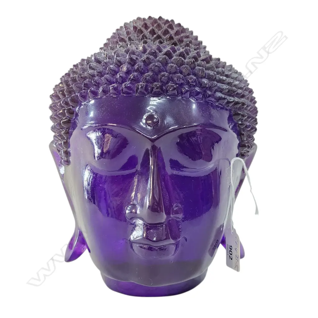 PURPLE ACRYLIC BUDDHA HEAD H.250mm Ex. Monsoon Poon restaurant. Image 1++