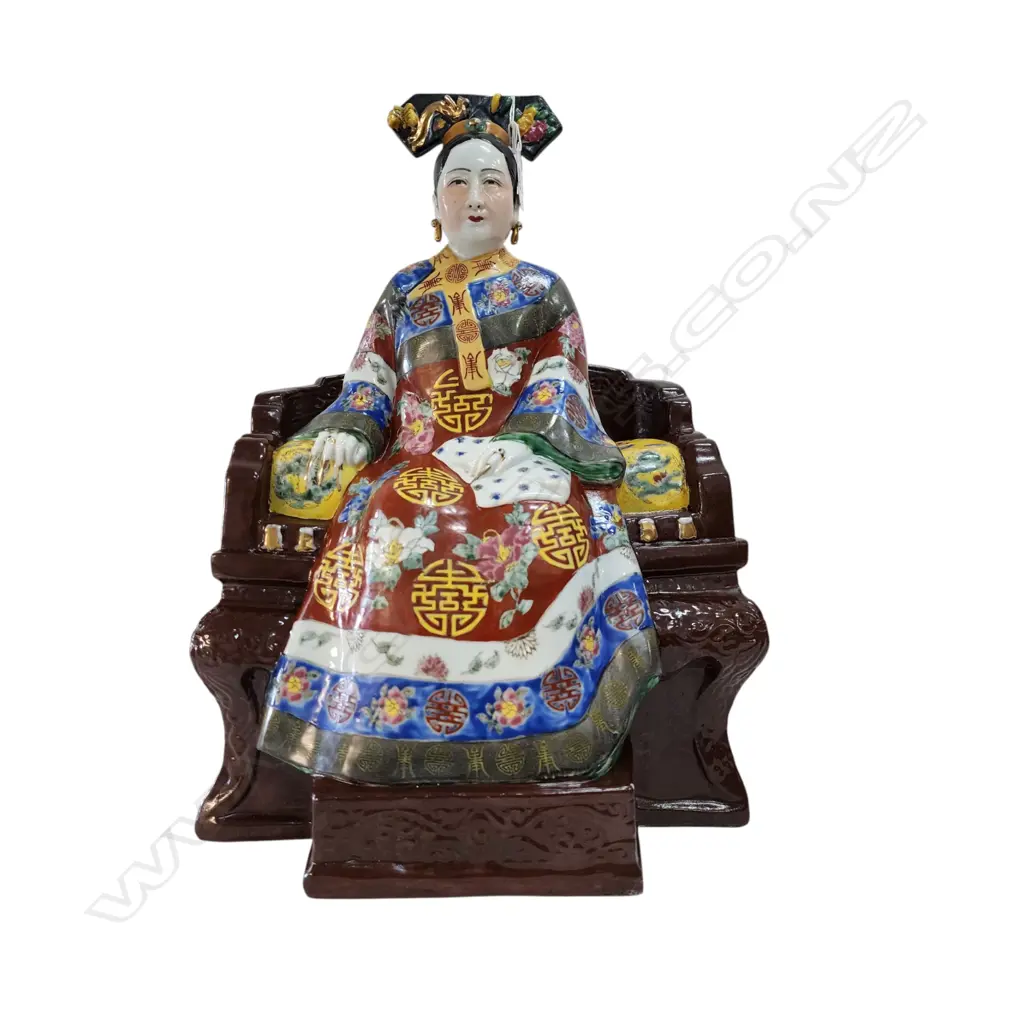 CHINESE PORCELAIN EMPRESS FIGURINE seated on throne chair H.420mm Image 1++
