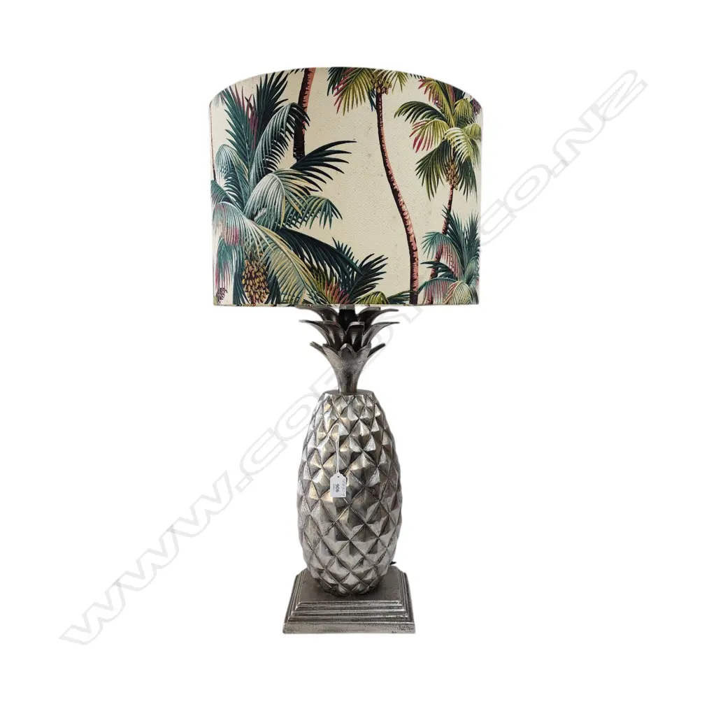 LARGE PINEAPPLE aged aluminium LAMP BASE H.600mm with coconut patterned shade H.800mm total. Image 1++