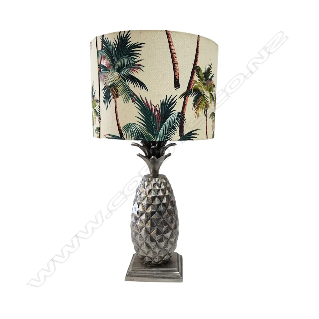 LARGE PINEAPPLE aged aluminium LAMP BASE H.600mm with coconut patterned shade H.800mm total. Image 1++