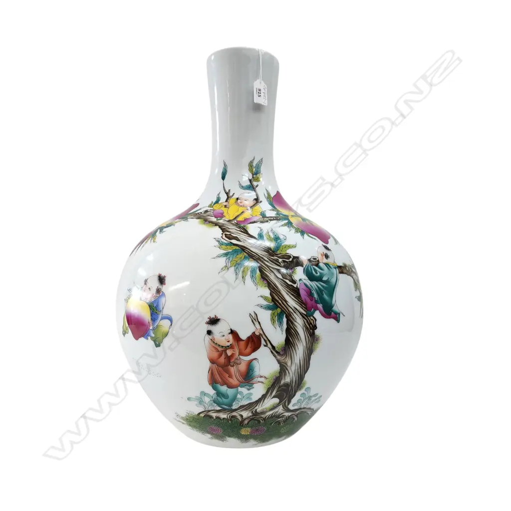 LARGE FLOOR STANDING CHINESE BOTTLE VASE famille rose with boys & plums H.565mm Ex. Monsoon Poon restaurant. Image 1++