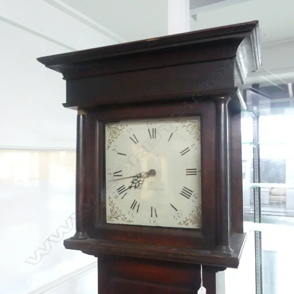 GEORGE III LONGCASE CLOCK painted dial. Bell striking. Mahogany case Image 1++