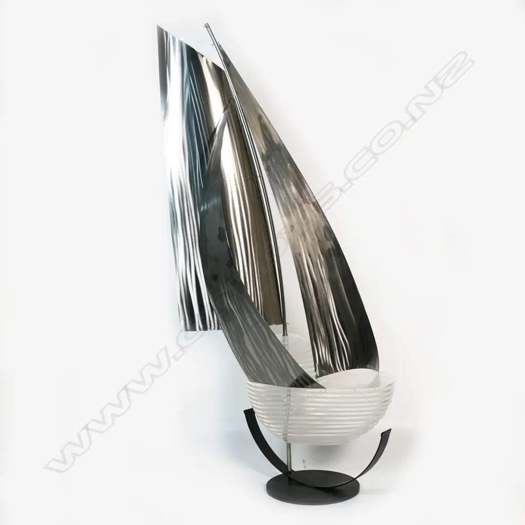 LG PERSPEX & STEEL SAIL BOAT MODEL BY J G BORROWS, BLACK BASE, H.1250mm Image 1++