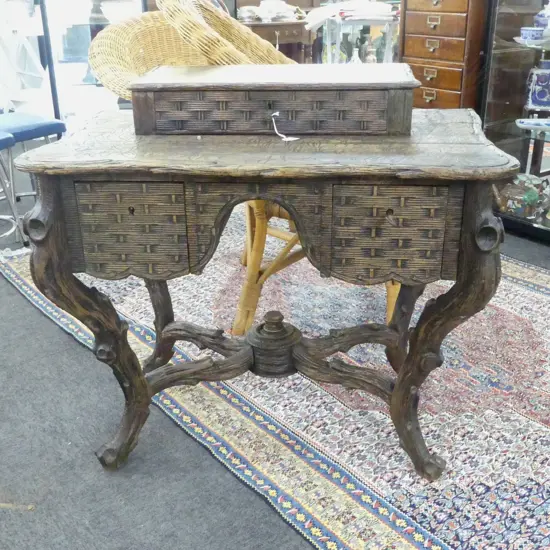 19thC GERMAN BLACK FOREST CONSOLE TABLE w. FAUX BOIS FRAME 905x560x820mm