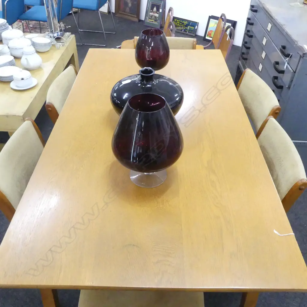 JON JANSEN NZ MID-CENTURY FLOATING TOP TABLE + 6 CHAIRS [TABLE LEG HAS BEEN BRACED] L1500xW800MM+/- Image 1++