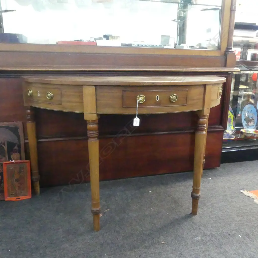 MAHOGANY DEMI LUNE TABLE (TOP MARKED) 1210x600x720mm Image 1++
