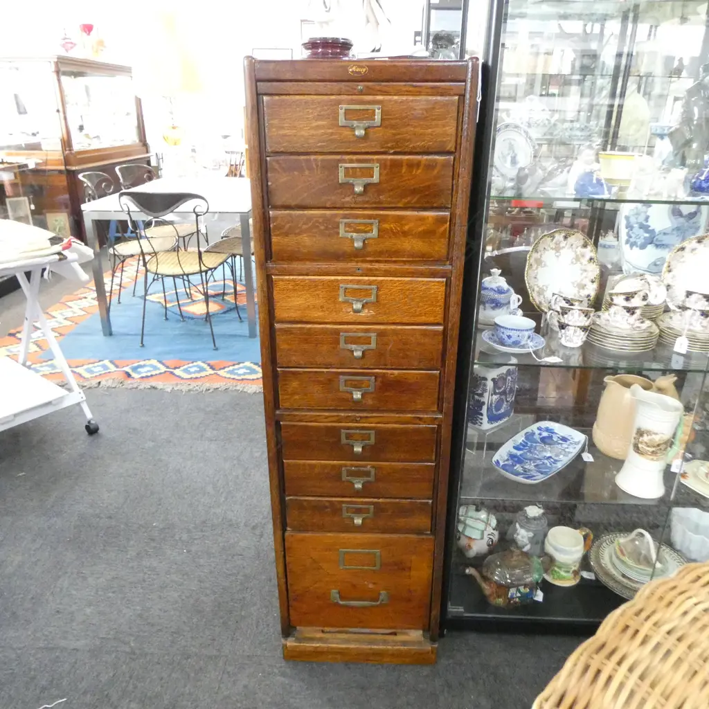 'MACEY' 10 DRAWER WOODEN FILING CABINET 375x515x1320mm Image 1++