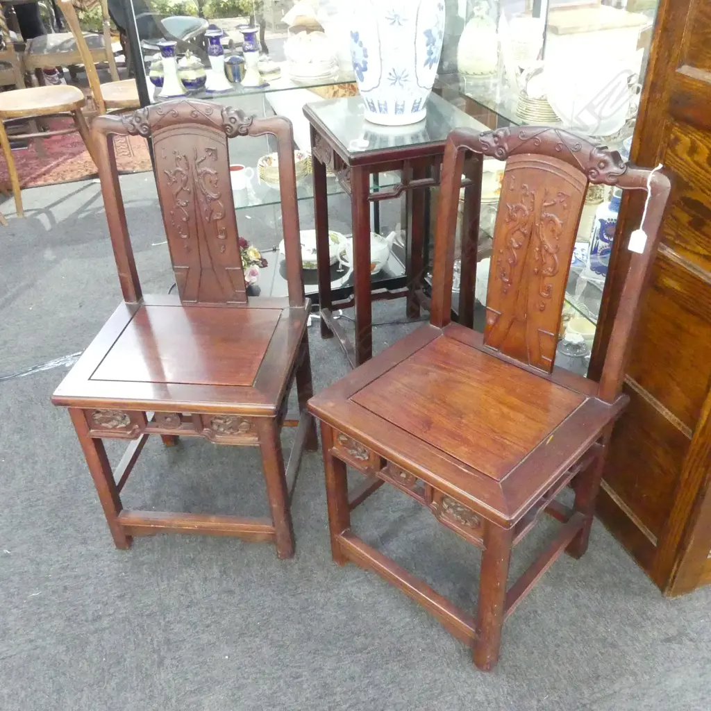 2 CHINESE CARVED ROSEWOOD CHAIRS  Image 1++