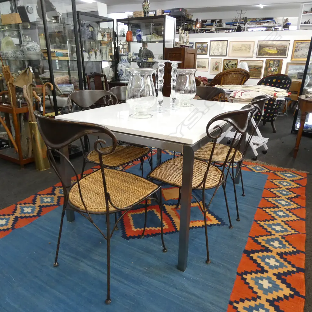 6 METAL DINING CHAIRS, CANED SEAT Image 1++