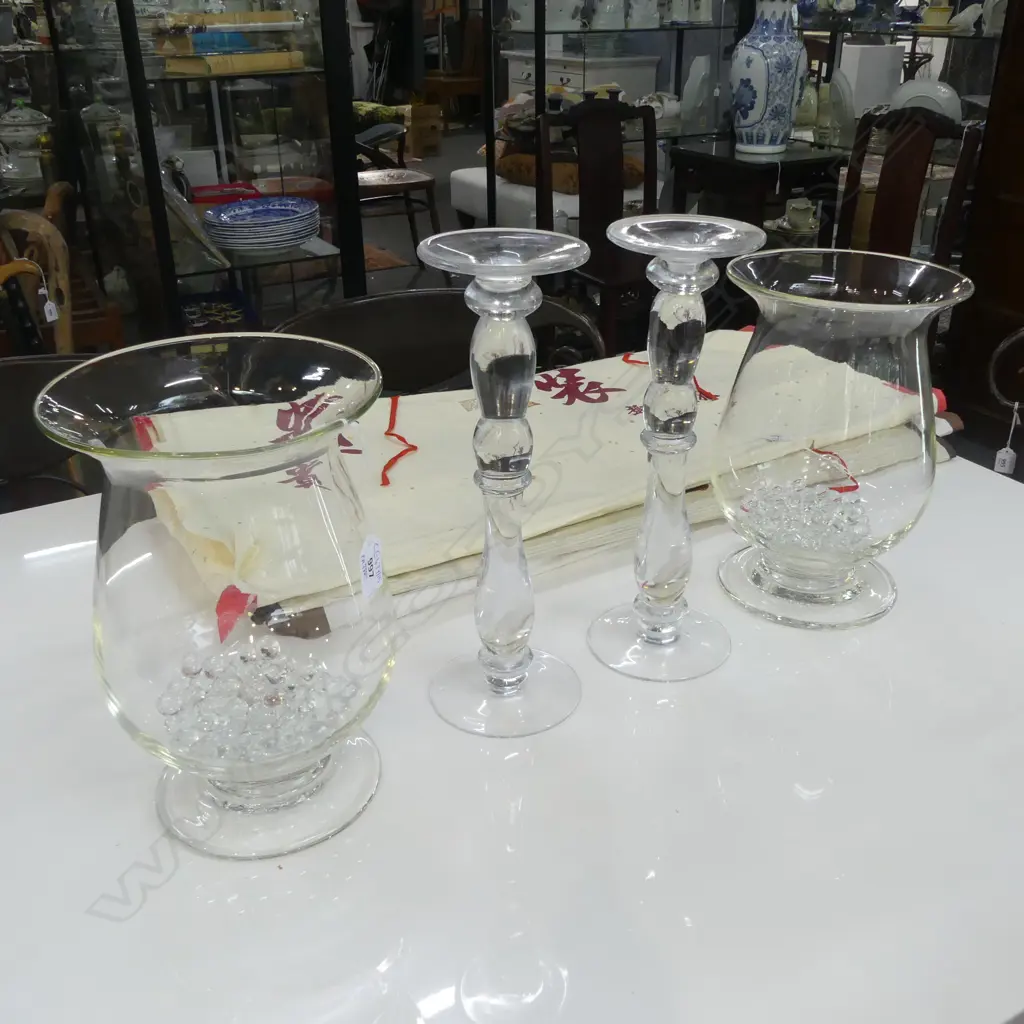 PR HURRICANE LAMPS + PR GLASS CANDLESTICKS H.335mm Image 1++