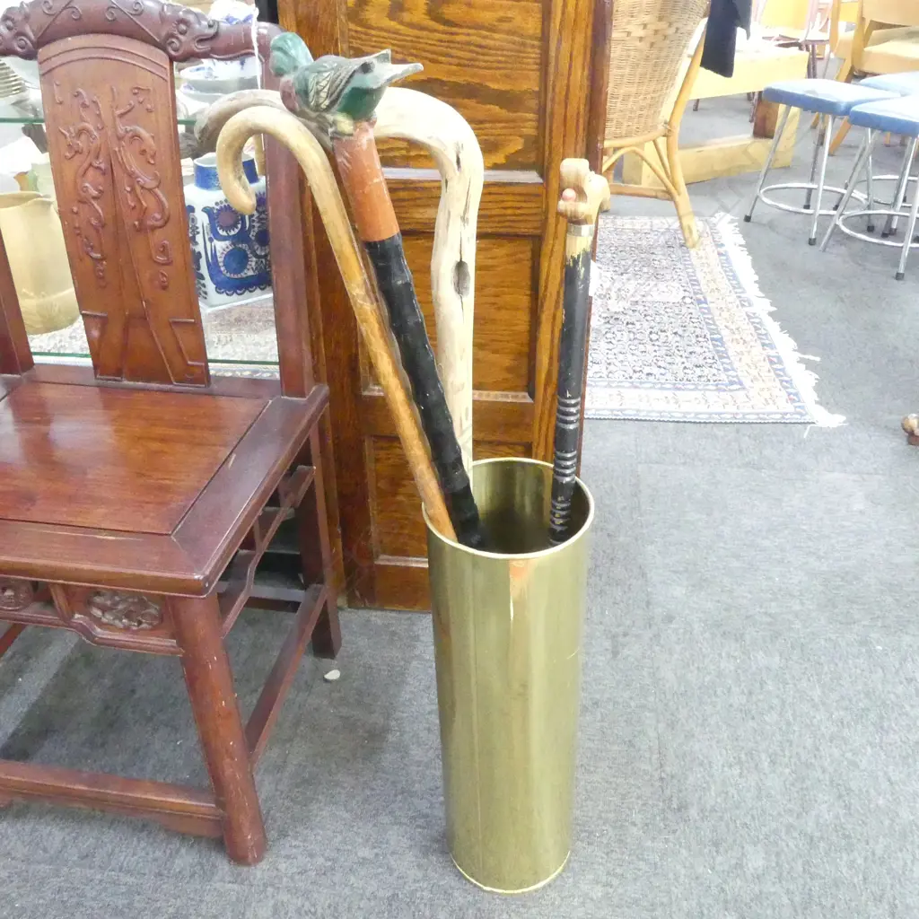 5 WALKING STICKS IN BRASS STAND H.515mm Image 1++