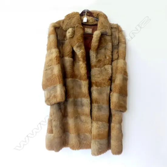 VINTAGE HARE FUR COAT; LABEL READS '... by D.L. ELLIS, AUCKLAND N.Z.