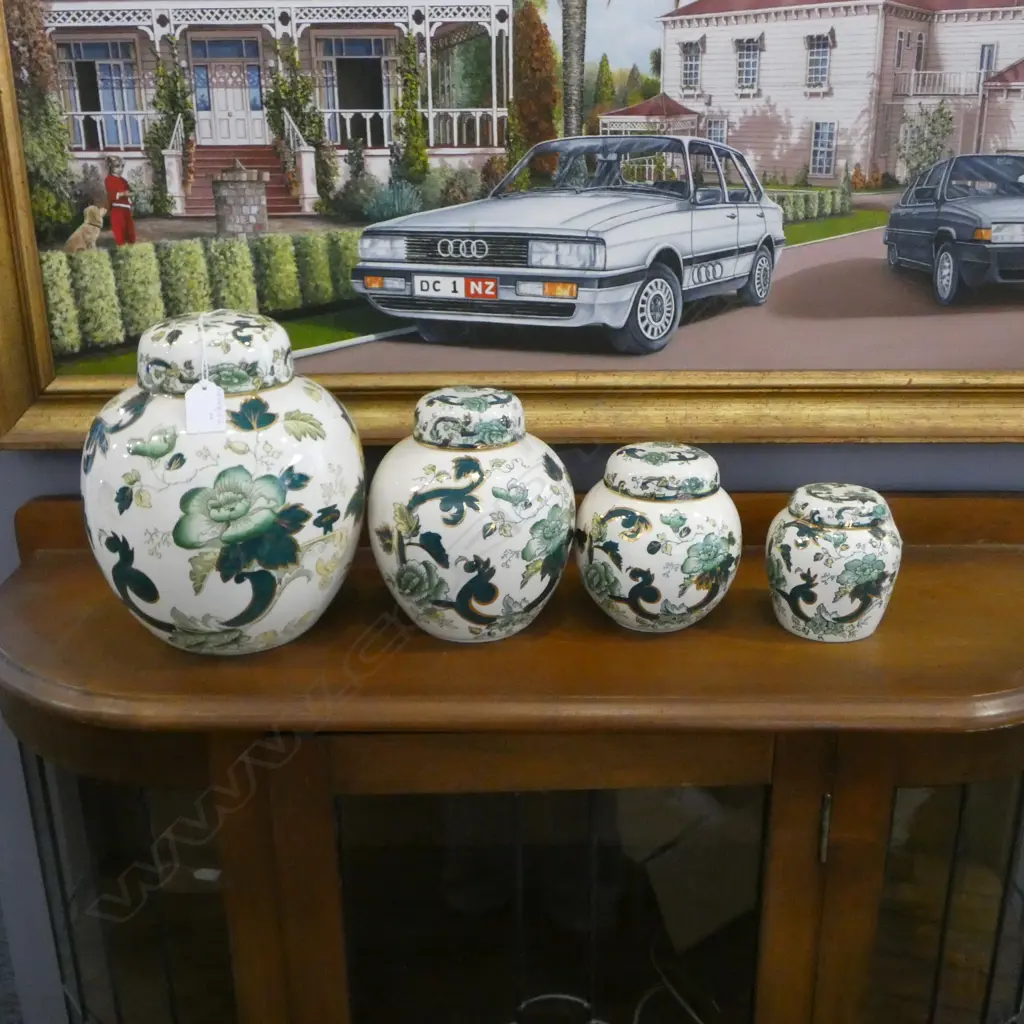 4 MASONS 'CHARTREUSE' LIDDED GINGER JARS H.230mm Image 1++