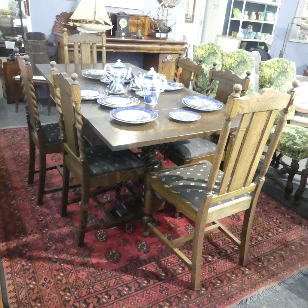 EARLY 20th OAK EXTENSION DINING TABLE & 6 CHAIRS 1140x905x800mm 2 LEAVES ADD 370mm EACH  Image 1++
