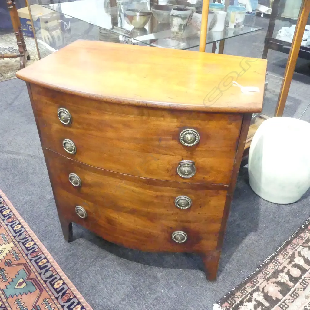 19thC MAHOGANY SMALL BEDSIDE BOWFRONT CHEST. Converted with single drawer above false drawer. H.690mm Image 1++