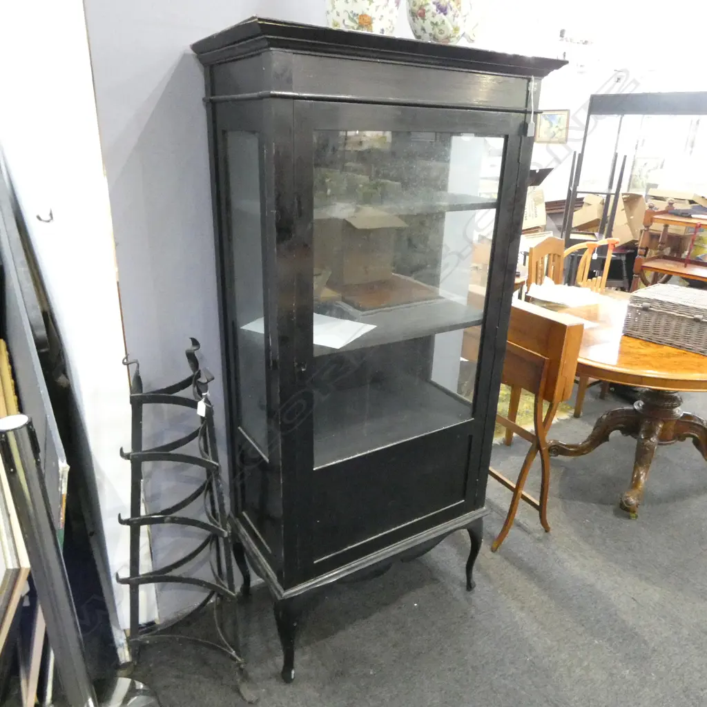 EBONISED GLAZED DISPLAY CABINET 810x440x1675mm w KEY Image 1++
