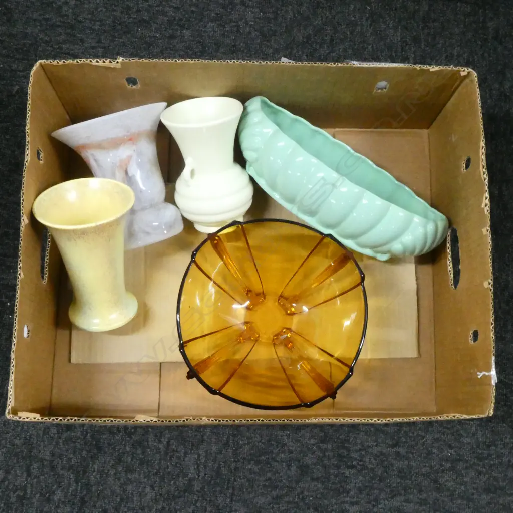 ART GLASS VASE H160MM DECO GLASS BOWL DIA220MM & 3 DECO CHINA VASES  Image 1++