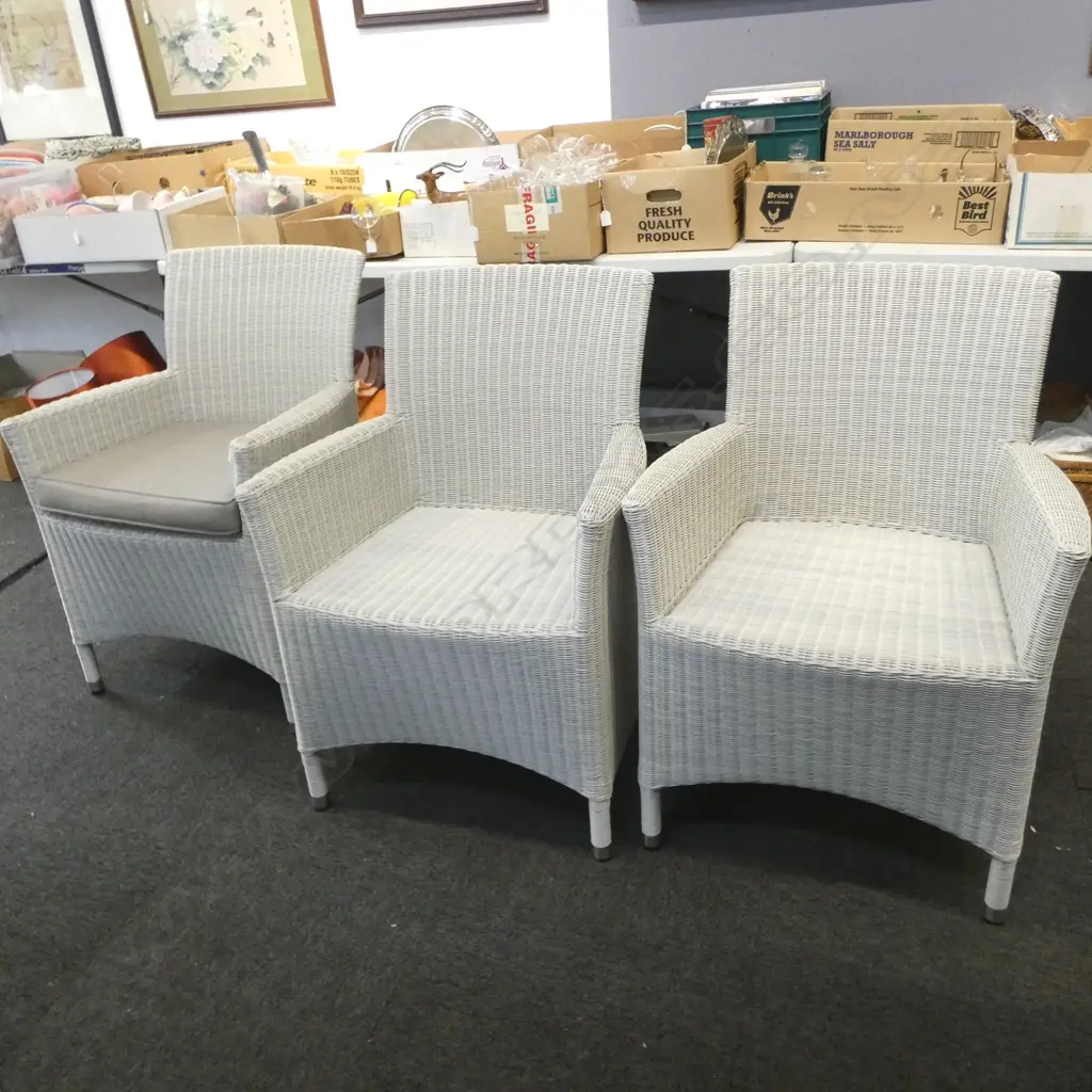 3 FAUX WICKER ARMCHAIRS Image 1++
