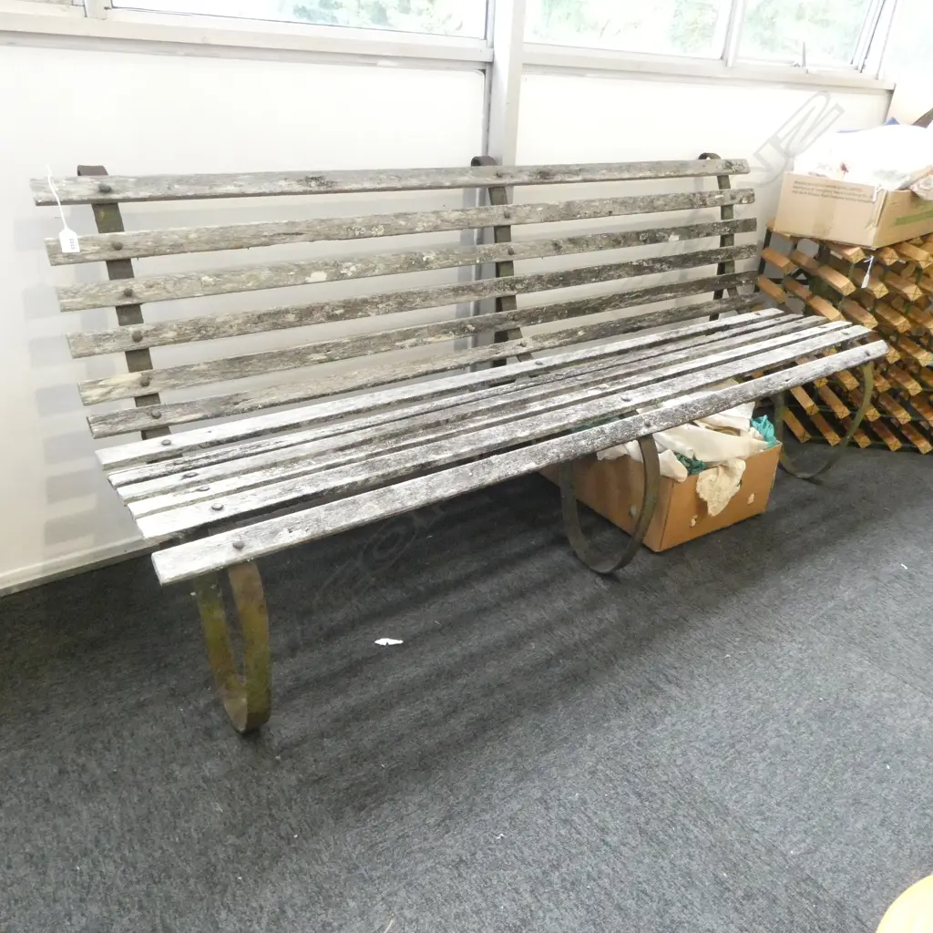 VINTAGE GARDEN BENCH W.1835mm Ex ‘THE CASTLE’ EPSOM Image 1++