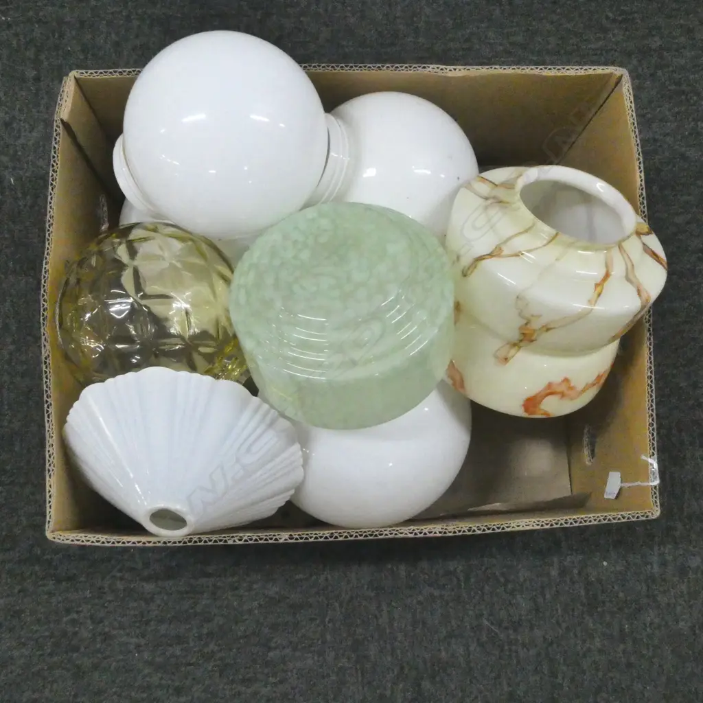 COLLECTION OF GLASS LIGHT SHADES MOSTLY WHITE Image 1++