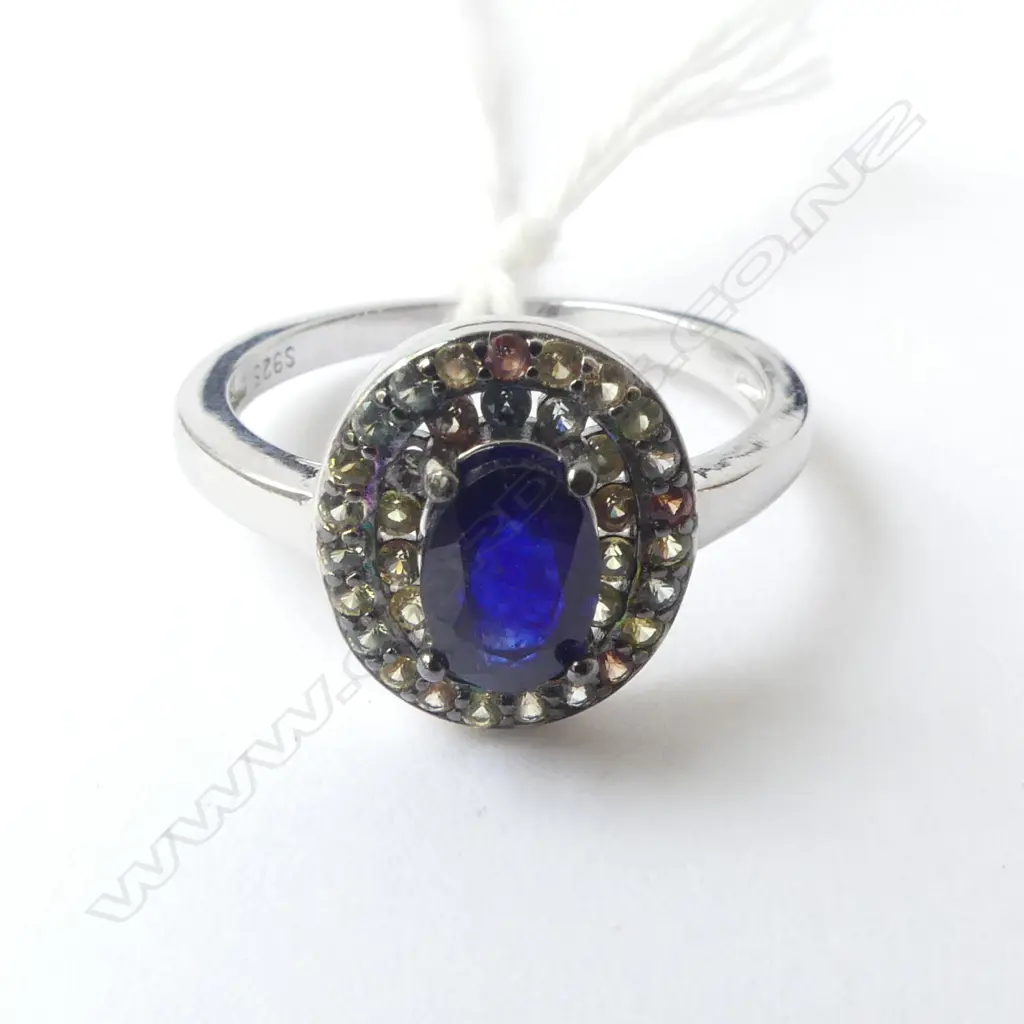 SILVER AND COLOURED STONE SET RING SIZE P Image 1++