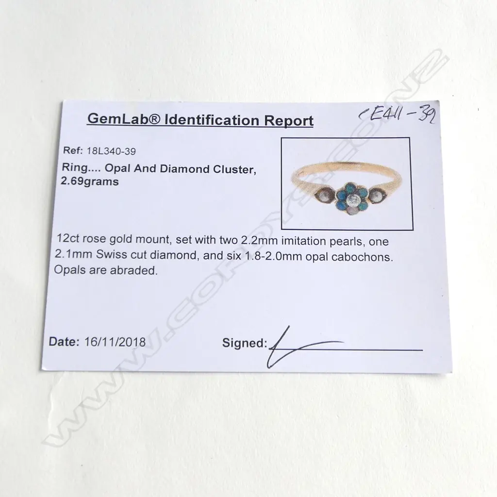 12ct  DIAMOND, OPAL & FAUX SEED PEARL RING, 2.69gm SIZE Q Image 1++