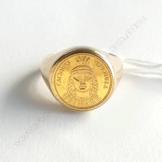 22ct URIMARE VENEZUELAN CACIQUES TYPE COIN set in 18ct MOUNT, 9.11gm size N