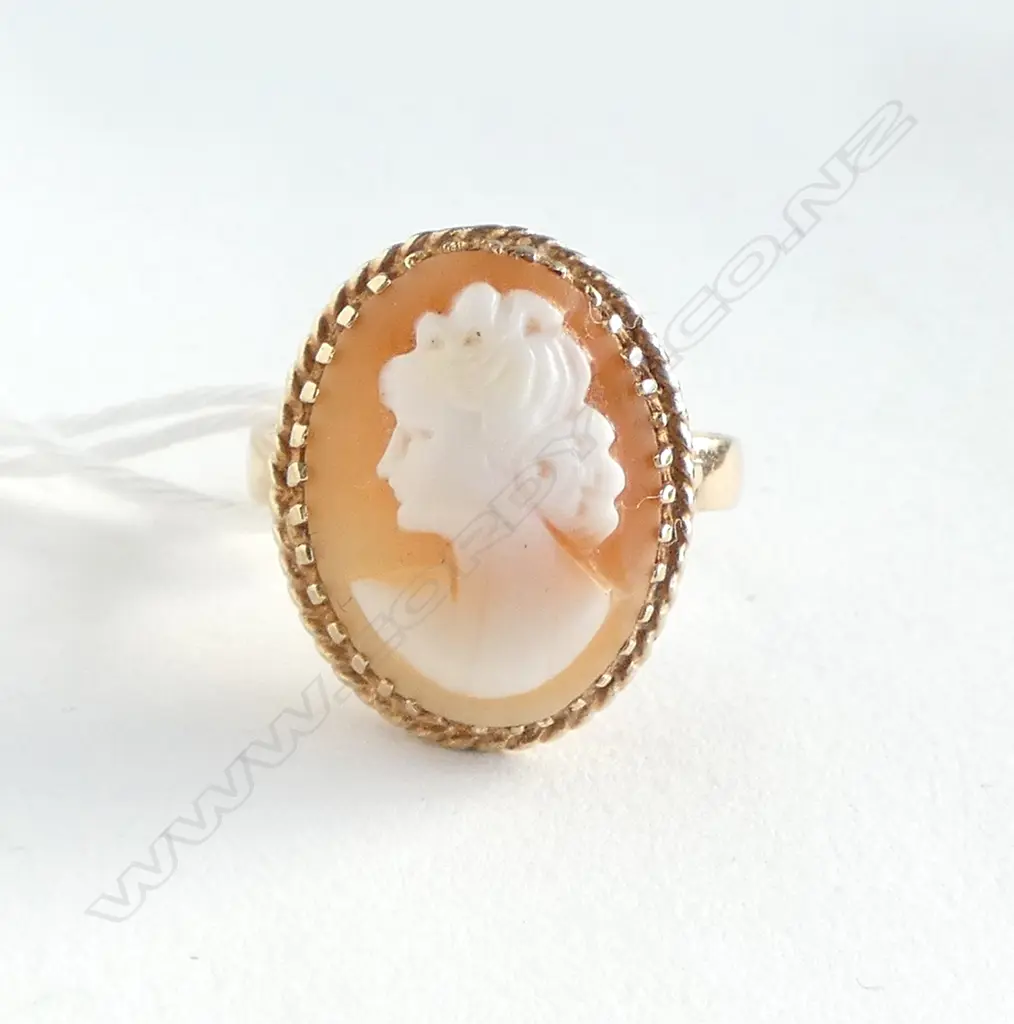 9ct SHELL CAMEO RING, 4.17gm SIZE O Image 1++