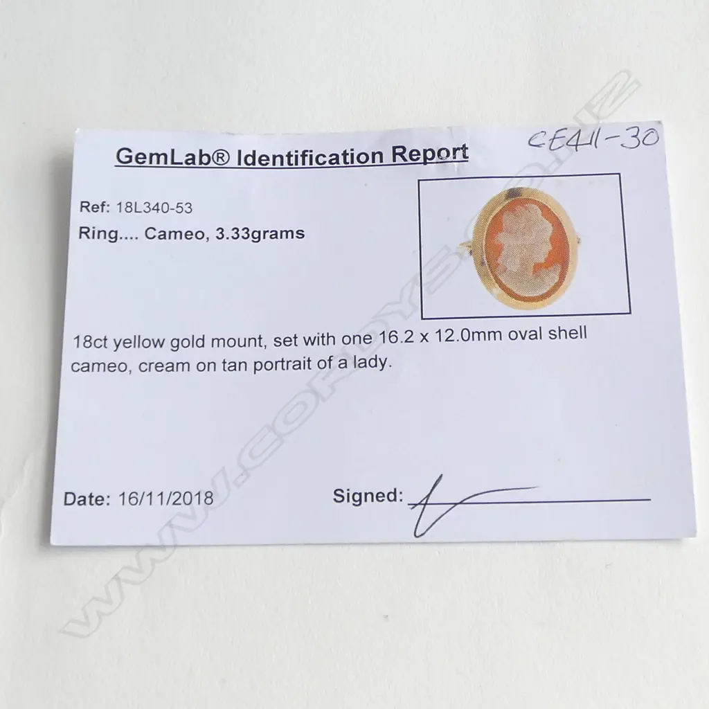 ** RTV ** 18ct GOLD RING SET w OVAL SHELL CAMEO, 3.36gm SIZE M Image 1++