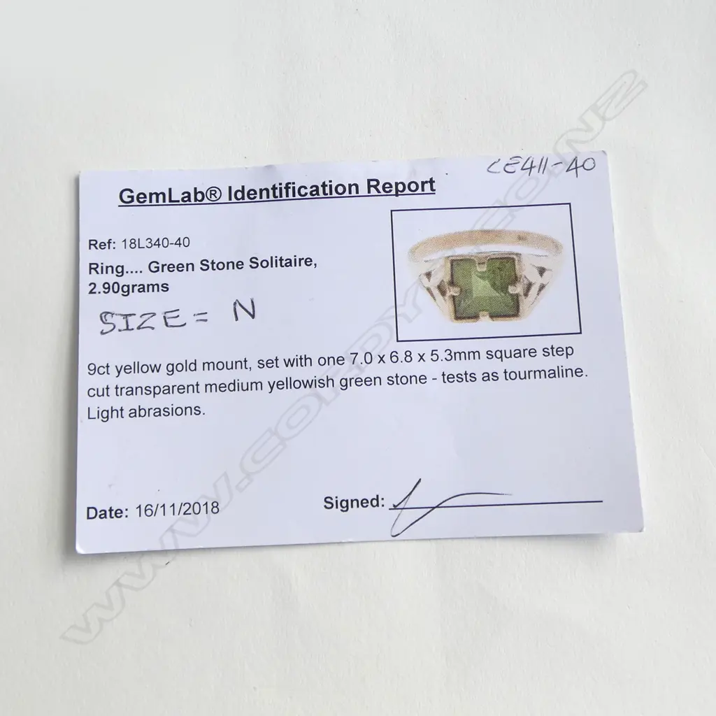 9ct GREEN TOURMALINE RING, 2.90gm SIZE N1/2 Image 1++