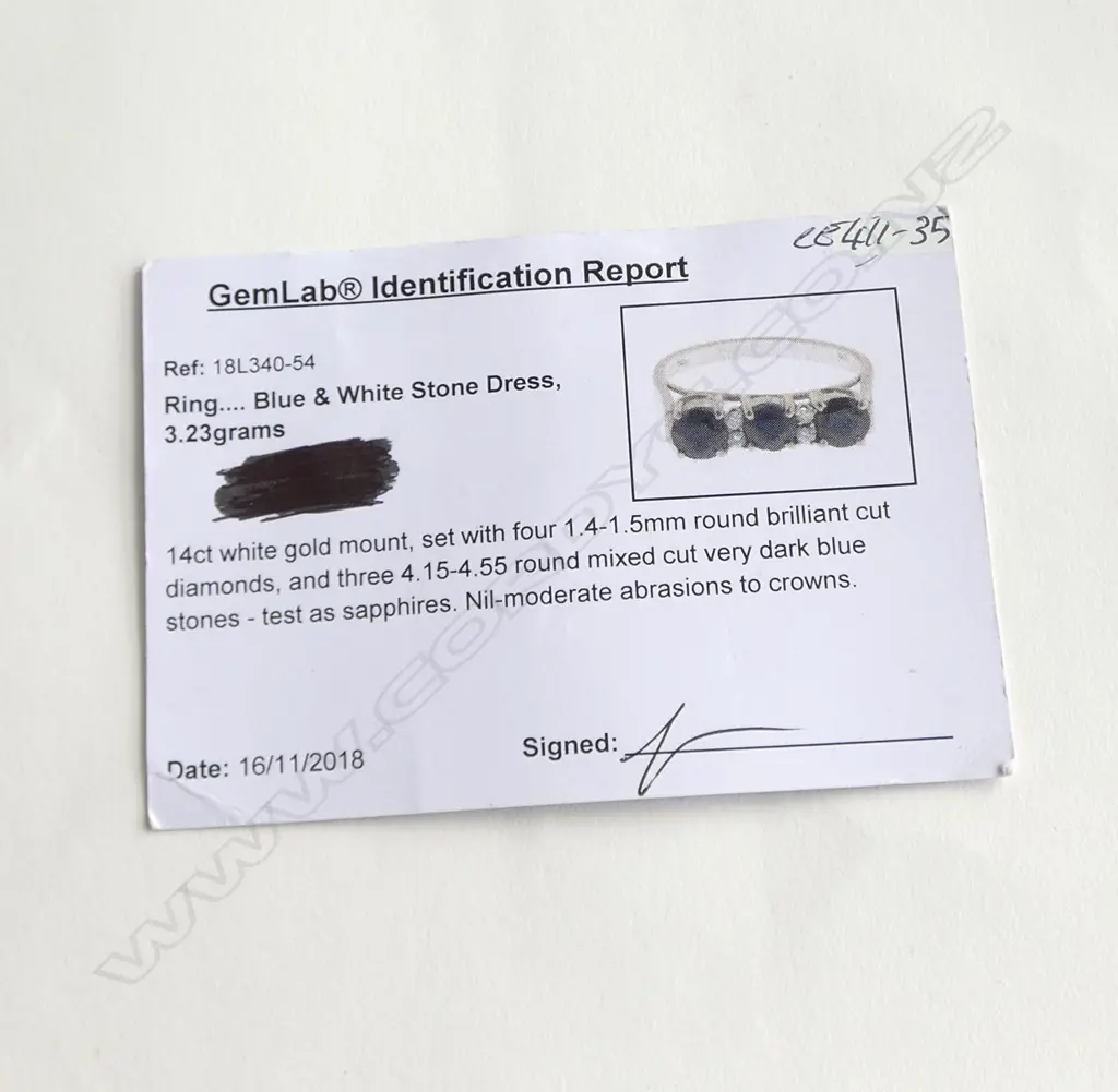 14ct WHITE GOLD DIAMOND & SAPPHIRE BRIDGE RING, 3.23gm SIZE N Image 1++