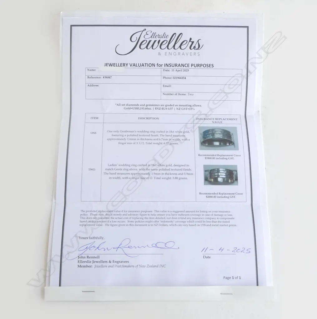 2  18ct WG WEDDING RINGS, SIZE X 1/2 6.4grms, ladies SIZE O 3.88 grms WITH VALUATION Image 1++