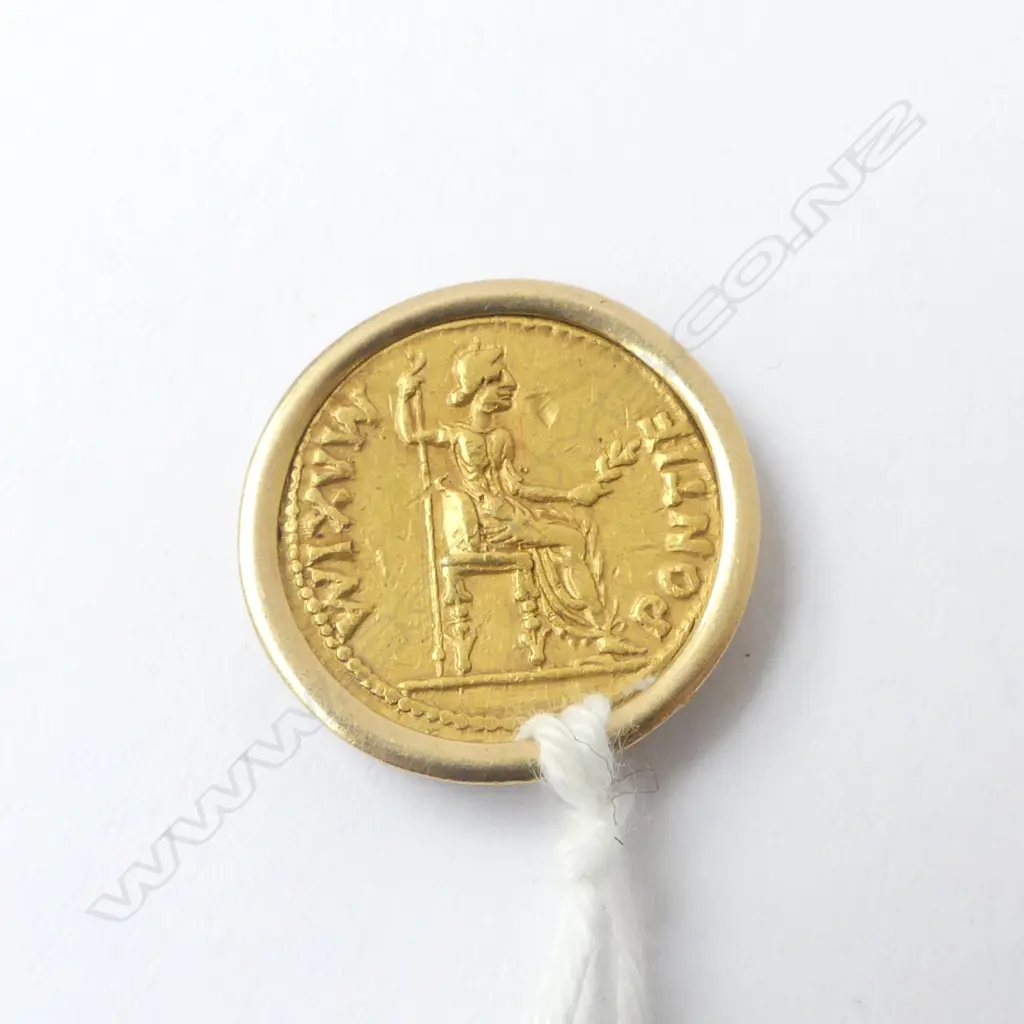 Testing 14ct GOLD ROMAN AUREUS COIN 'TI CAESAR DIVI AVG F AVGVSTVS' (real?) 20mm dia, 7.7grms + 14ct gold MOUNT 0.98gm Image 1++