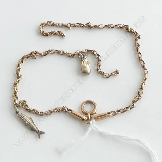 SCRAP 9ct GOLD NECKLACE a.f with 2 CHARMS 10.3grms