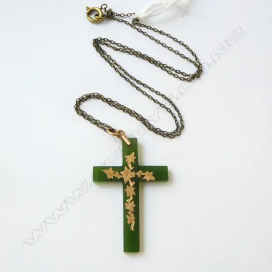 GOLD & GREENSTONE CROSS PENDANT H.45mm