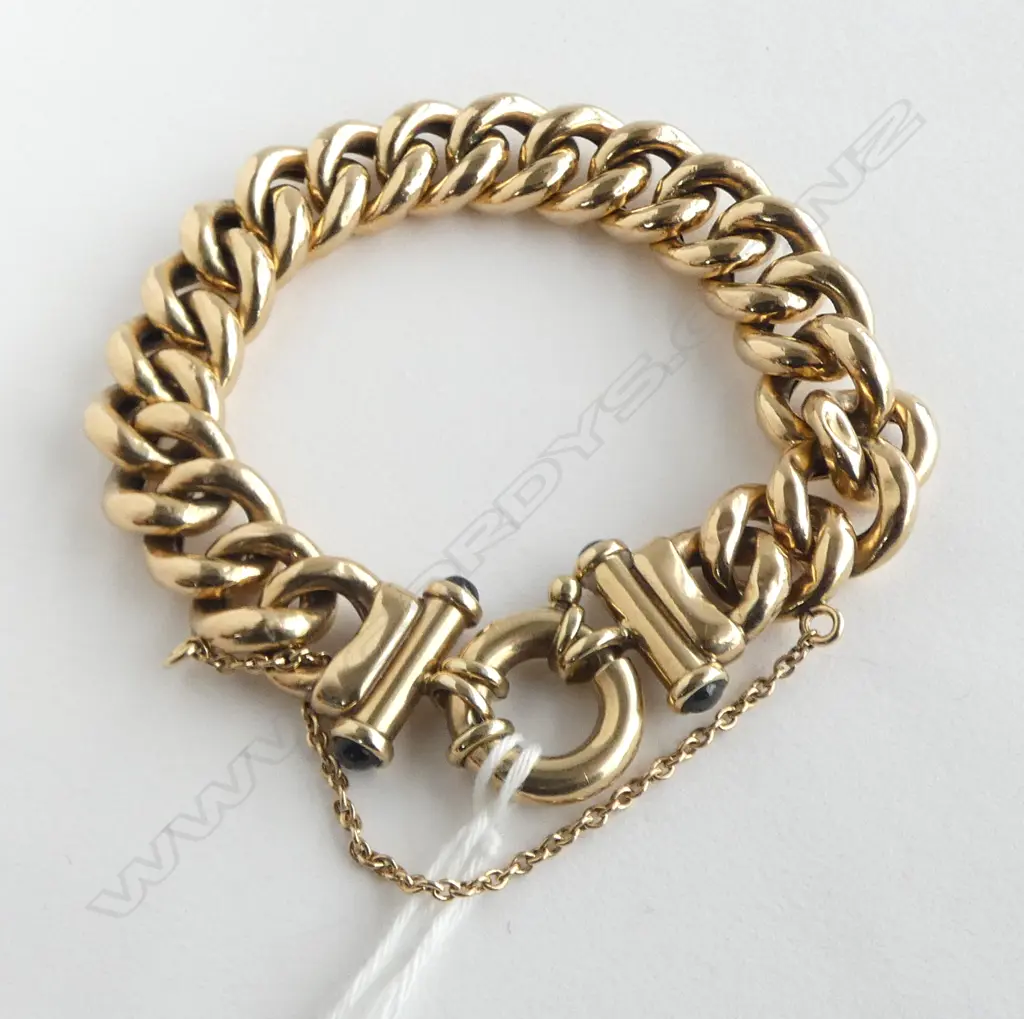 9CT GOLD CHAIN BRACELET (with small sapphires) 27.68gm Image 1++