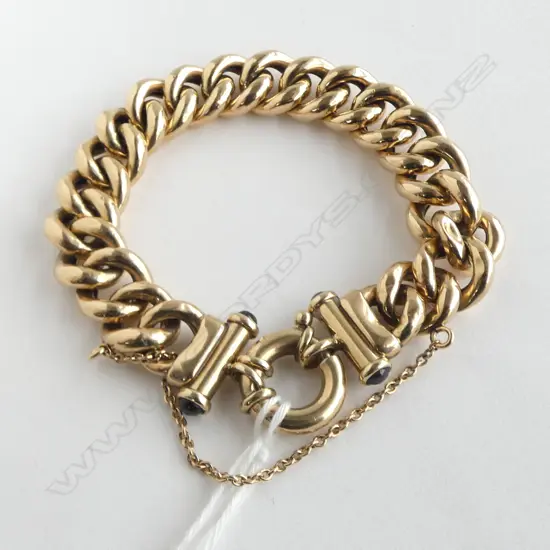 9CT GOLD CHAIN BRACELET (with small sapphires) 27.68gm