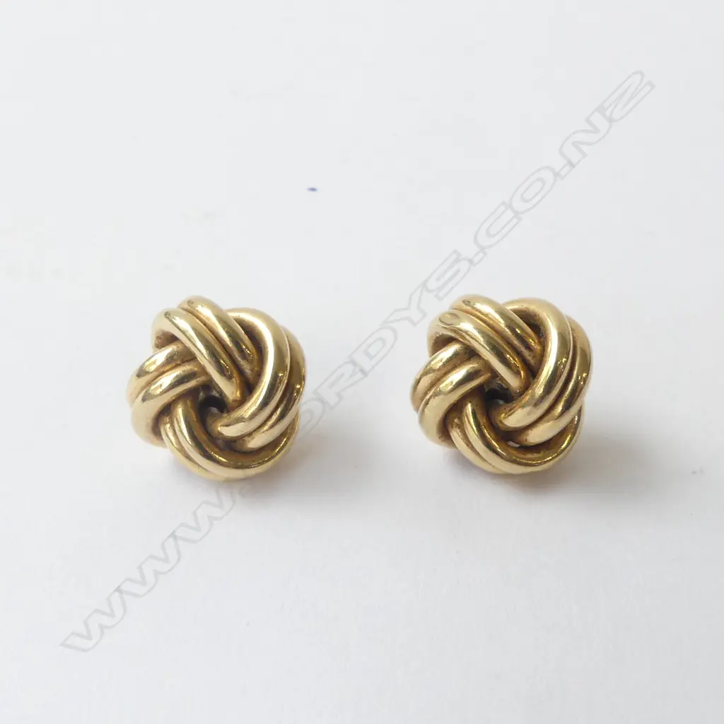 **RTV** PR 9CT YG DOUBLE TUBE KNOT EARRINGS 3.5 grms Image 1++