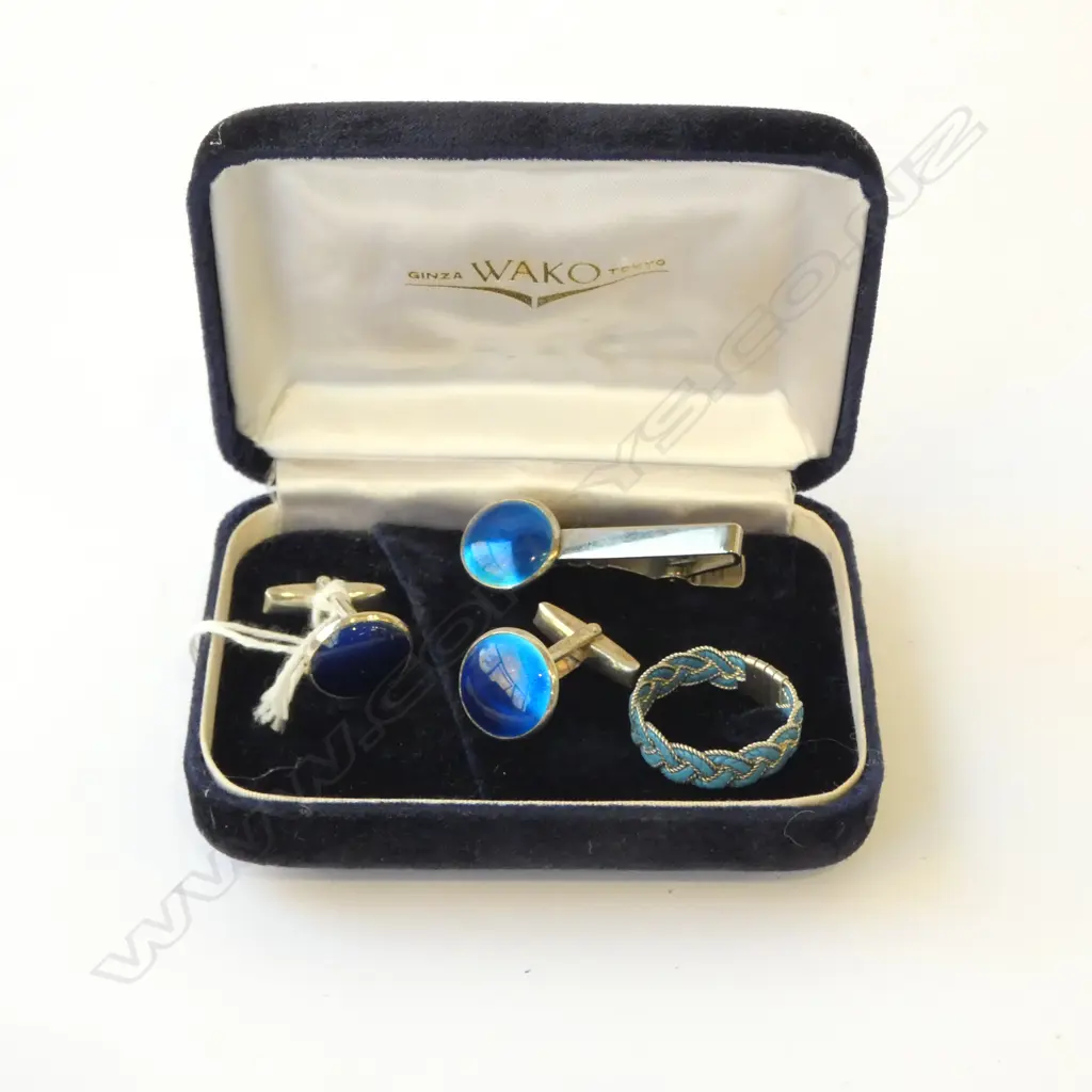 PR STG CUFFLINKS + TIE PIN + WOVEN RING SIZE T Image 1++