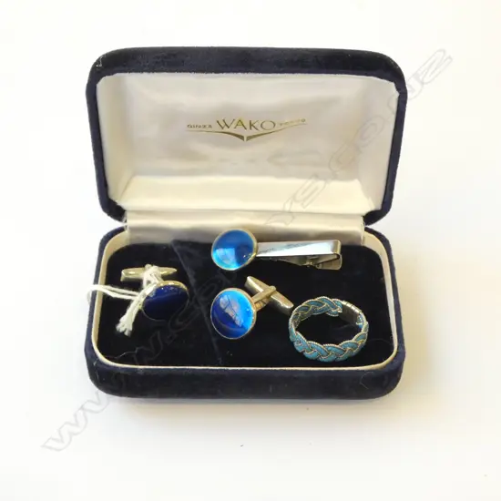 PR STG CUFFLINKS + TIE PIN + WOVEN RING SIZE T