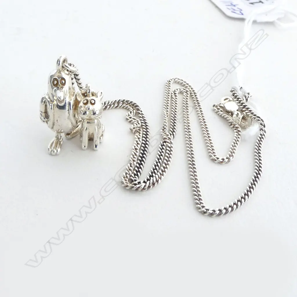 SILVER VINTAGE TVNZ GOODNIGHT KIWI & THE CAT PENDANT on SILVER CHAIN  Image 1++