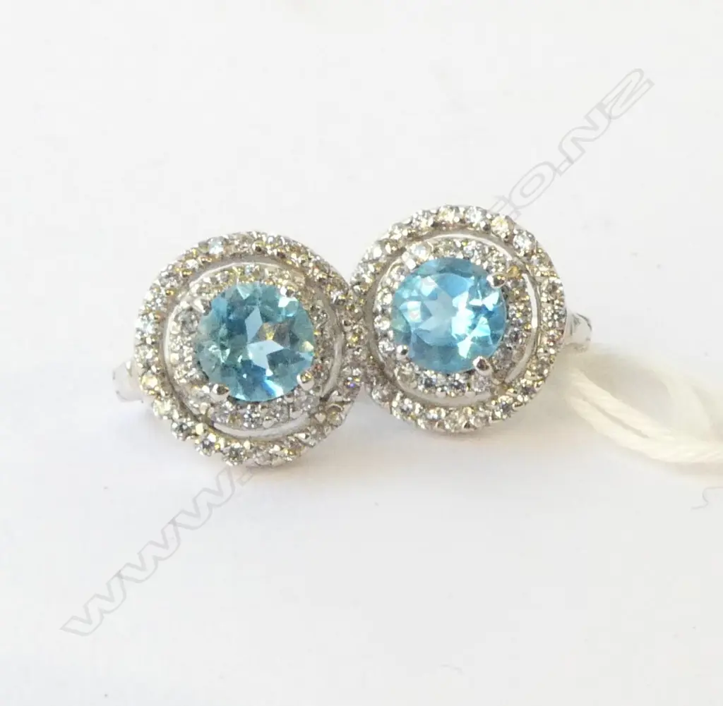PAIR SILVER AND GEMSTONE SET EARRINGS  Image 1++