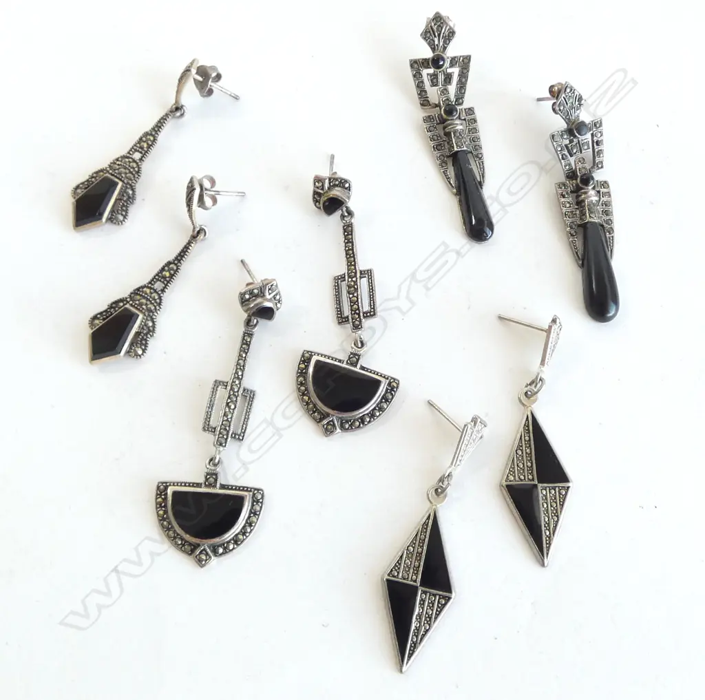 4 PRS DECO STG & BLACK ONYX EARRINGS Image 1++