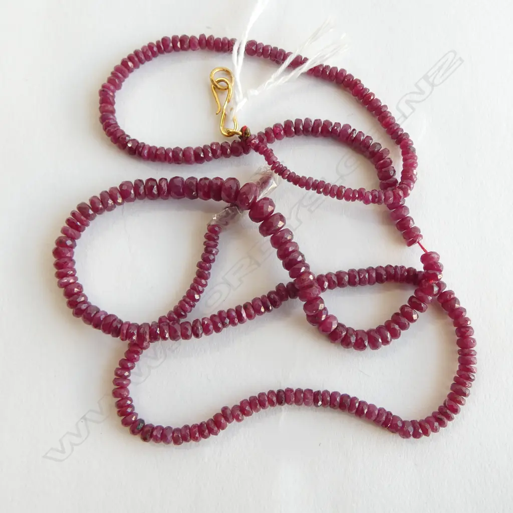 STRING FACETED RUBY BEADS w GOLD CLASP (needs repair) 71.25ct, L.540mm Image 1++