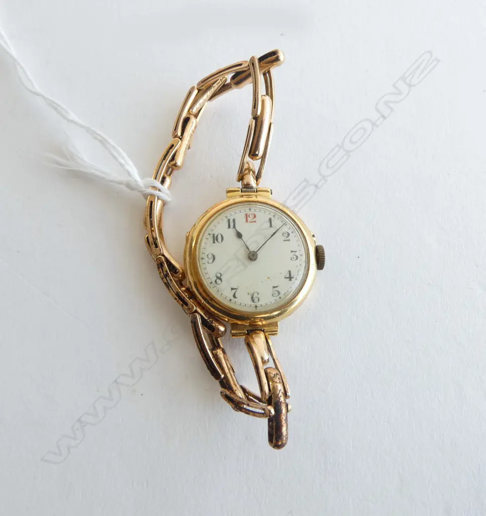 18ct GOLD c.1920 WRISTWATCH w 15ct GOLD STRAP 22.78gms total Image 1++