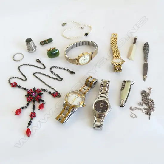 ASST. JEWELLERY INCL. 4 WRIST WATCHES