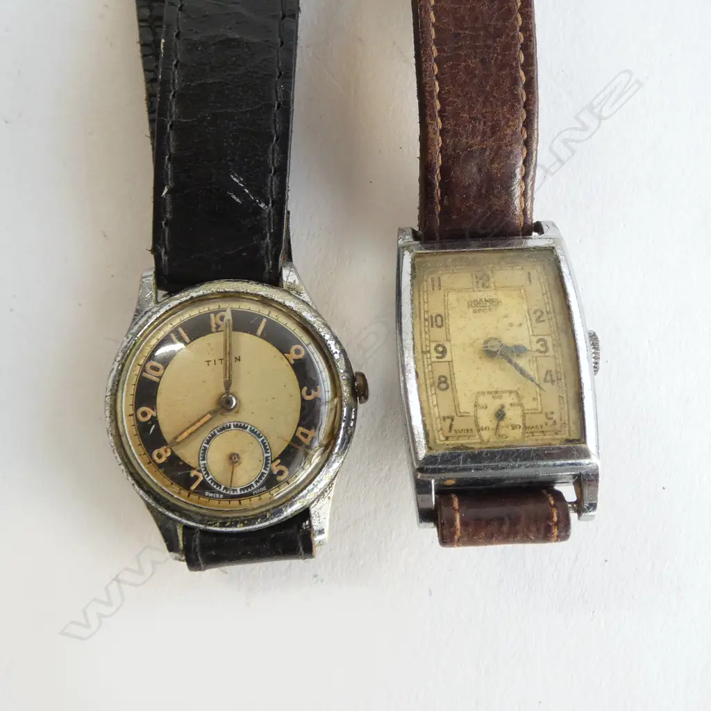 2 VINTAGE GENT'S WRISTWATCHES: Roamer (apparently running) & Titan c.1930's/40's Image 1++