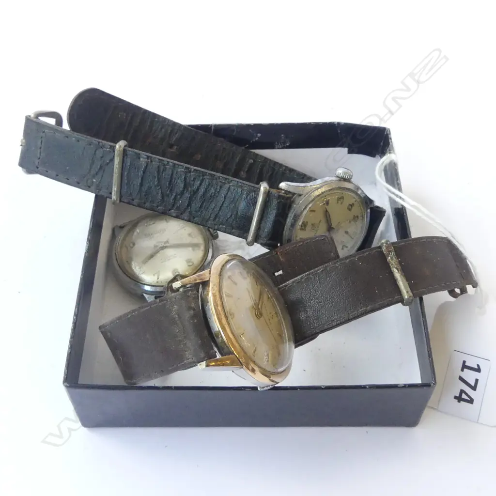 3 VINTAGE GENT'S SWISS MADE WRISTWATCHES; ETERNA MATIC, GOLD BEZEL running, signs of wear, INGERSOLL 'TRIUMPH & STERLING Image 1++